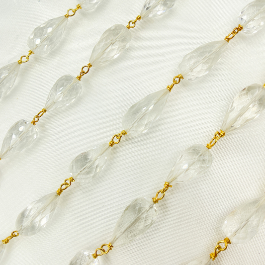 Crystal Tear Drop Gold Plated Wire Chain
