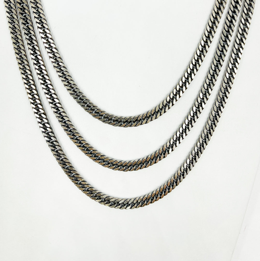 Oxidized 925 Sterling Silver Double Curb Chain. Y69OX