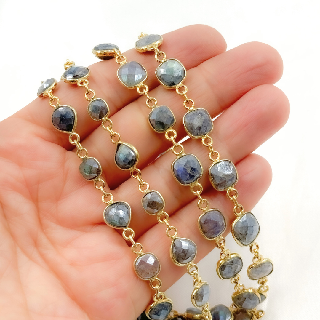 Coated Labradorite Mix Shape Bezel Gold Plated Wire Chain