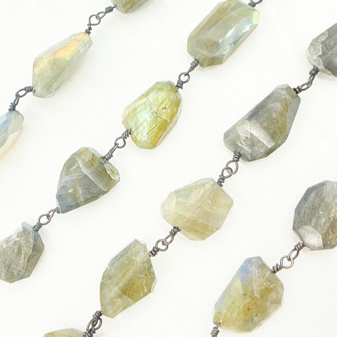 Labradorite Organic Shape Oxidized Wire Chain. LAB95