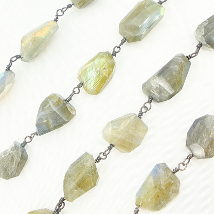 Labradorite Organic Shape Oxidized Wire Chain. LAB95