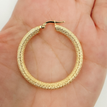 Load image into Gallery viewer, 14K Solid Gold Earrings with Texture Circle Shape Hoop.
