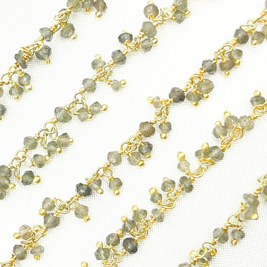 Grey Smoky Quartz Cluster Dangle Gold Plated Wire Chain.