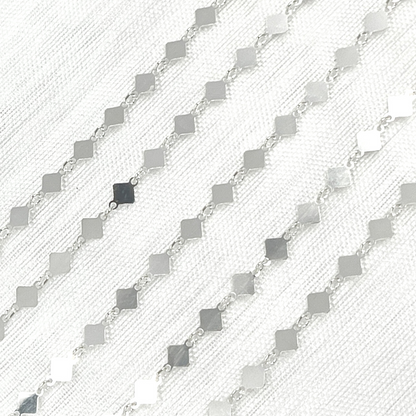 925 Sterling Silver Diamond Dangle Square Link Chain.