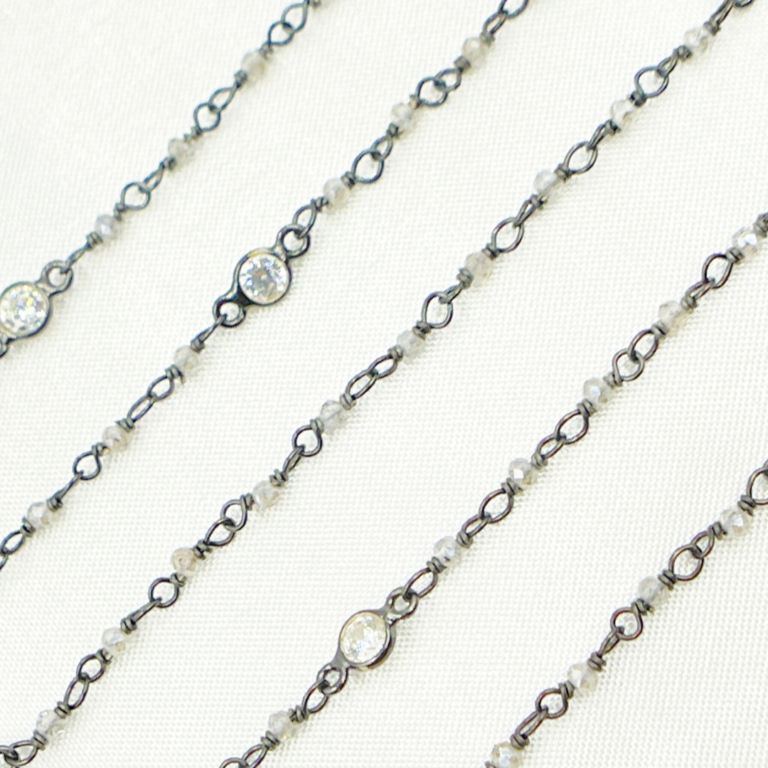 Coated Labradorite CZ Combination Oxidized Wire Chain. CLB29