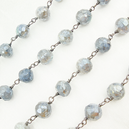 Coated Labradorite Round Shape Oxidized Wire Chain