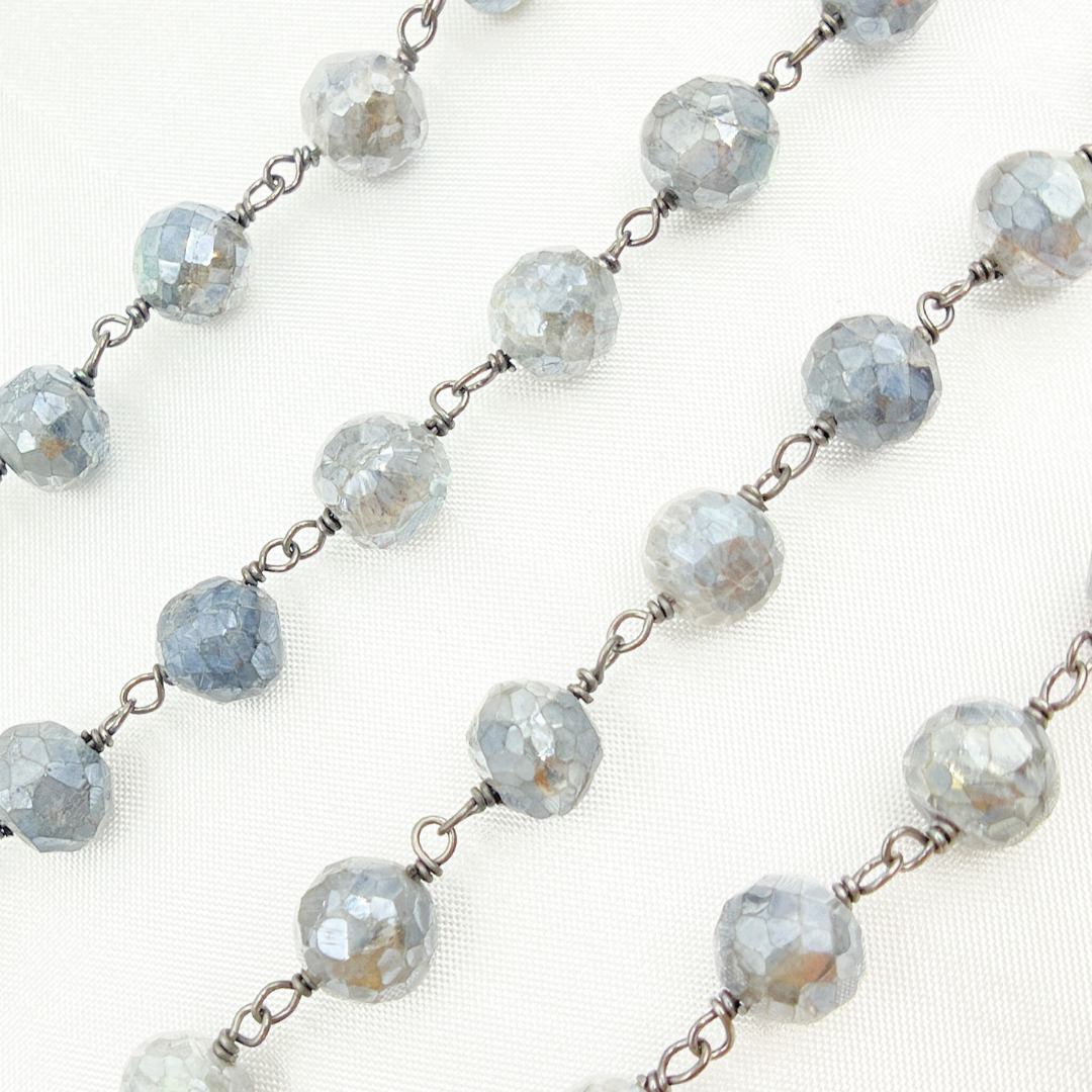 Coated Labradorite Round Shape Oxidized Wire Chain. CLB54