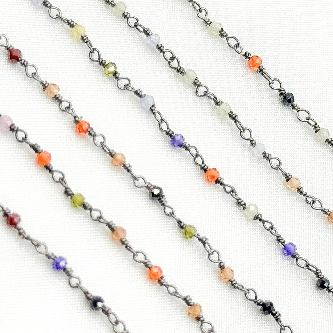 Multi Color Cubic Zirconia Oxidized Wire Chain.