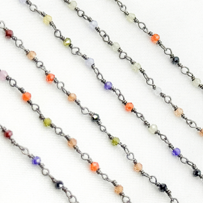 Multi Color Cubic Zirconia Oxidized Wire Chain.