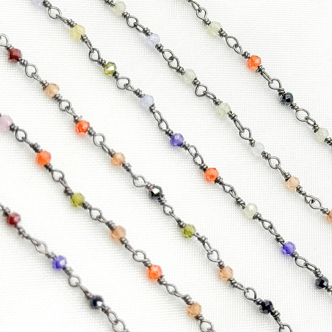 Multi Color Cubic Zirconia Oxidized Wire Chain. MCZ7