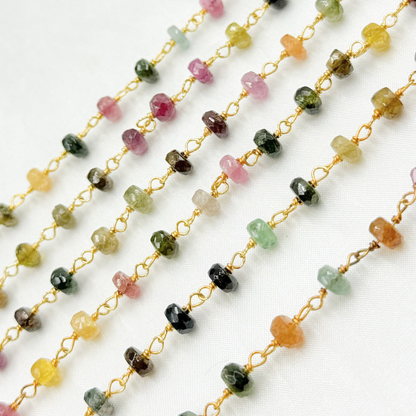 Multi Tourmaline Gold Plated 925 Sterling Silver Wire Chain.
