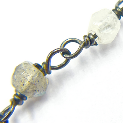 Labradorite + White Moon Stone Black Rhodium 925 Sterling Silver Wire Chain