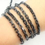Z90BS. Black Rhodium Shinny Silver Rectangle Diamond Cut Heavy Cable