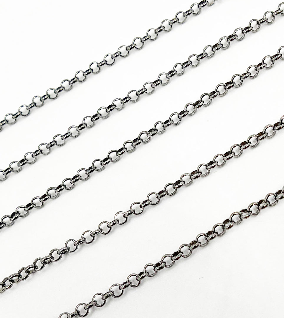 Black Rhodium 925 Sterling Silver Rolo Link Chain. BR13