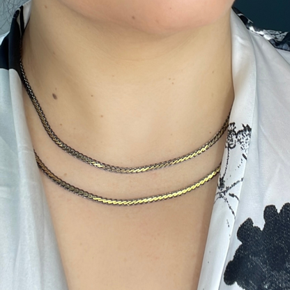 0502213SB. Black Rhodium and White Sterling Silver Flat Wheat Necklace
