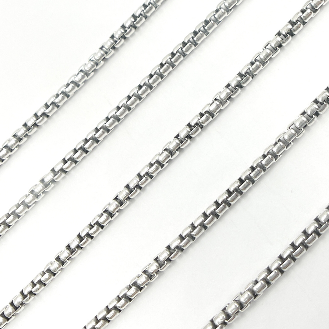 Oxidized 925 Sterling Silver Round Box Chain. 