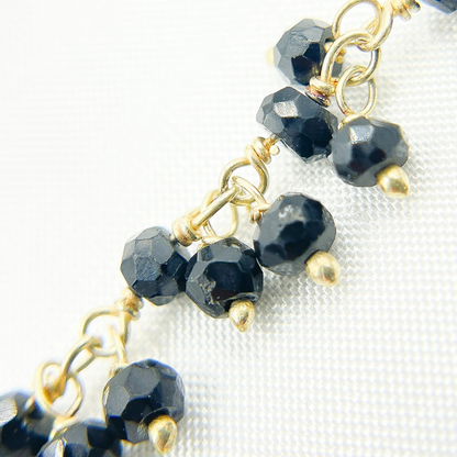 Black Spinel Cluster Dangle 3.5mm Gold Plated Wire Chain