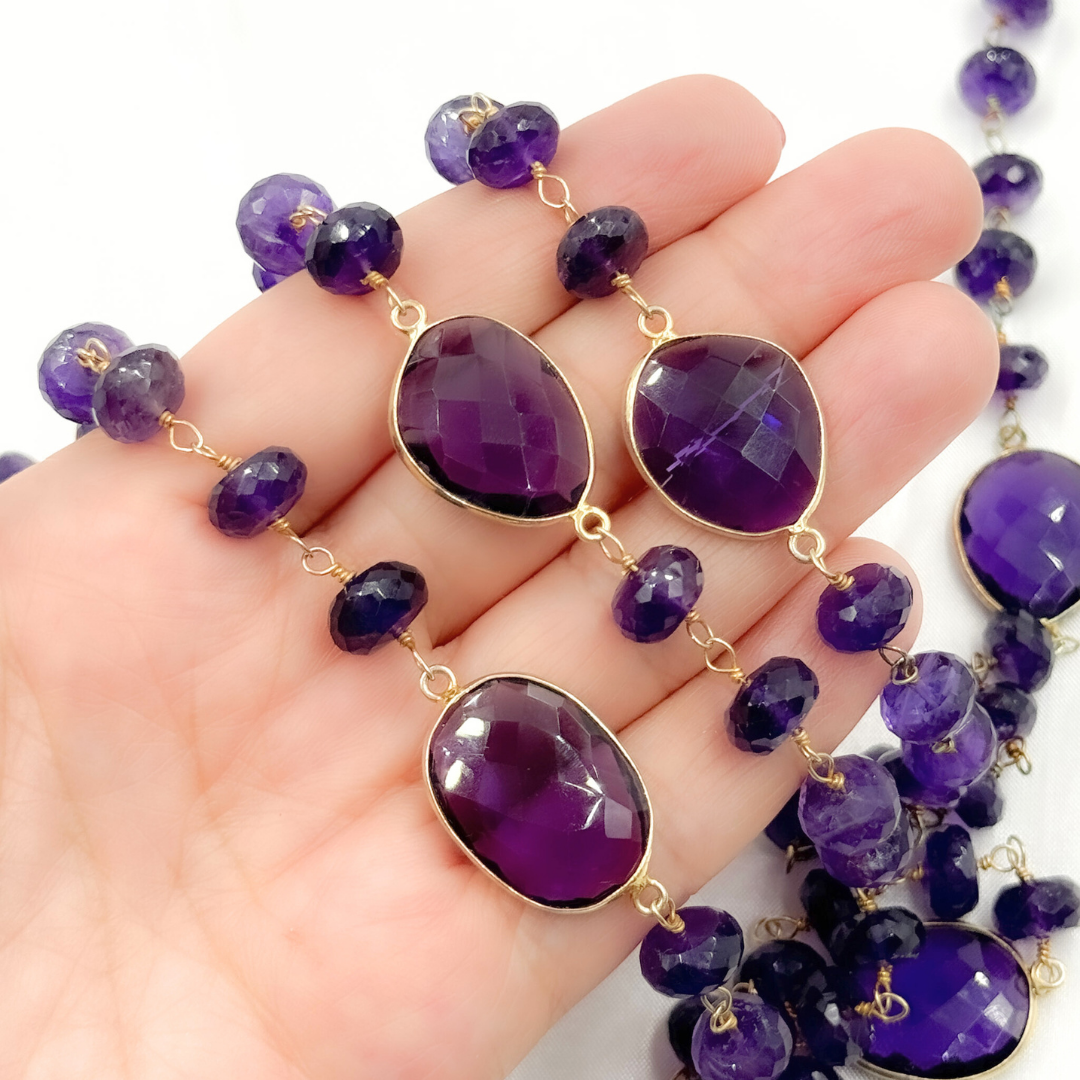 Amethyst Gold Plated 925 Sterling Silver Bezel Wire Chain