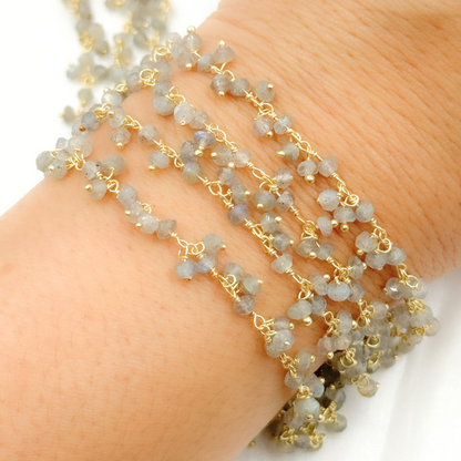Labradorite Cluster Dangle Gold Plated Wire Chain.