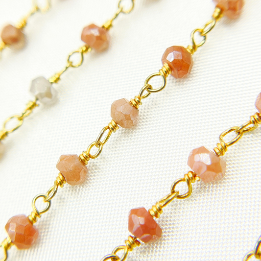 Coated Peach Quartz Gold Plated Wire Chain