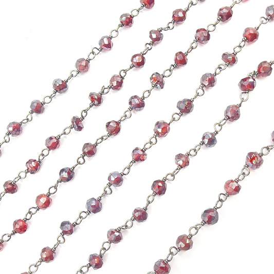 Coated Garnet Moonstone Black Rhodium 925 Sterling Silver Wire Chain