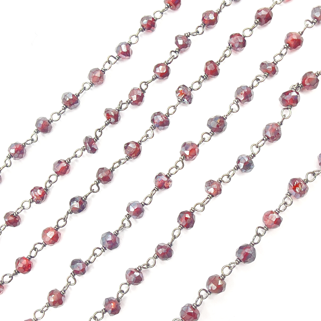 Coated Garnet Moonstone Black Rhodium 925 Sterling Silver Wire Chain. CGR1