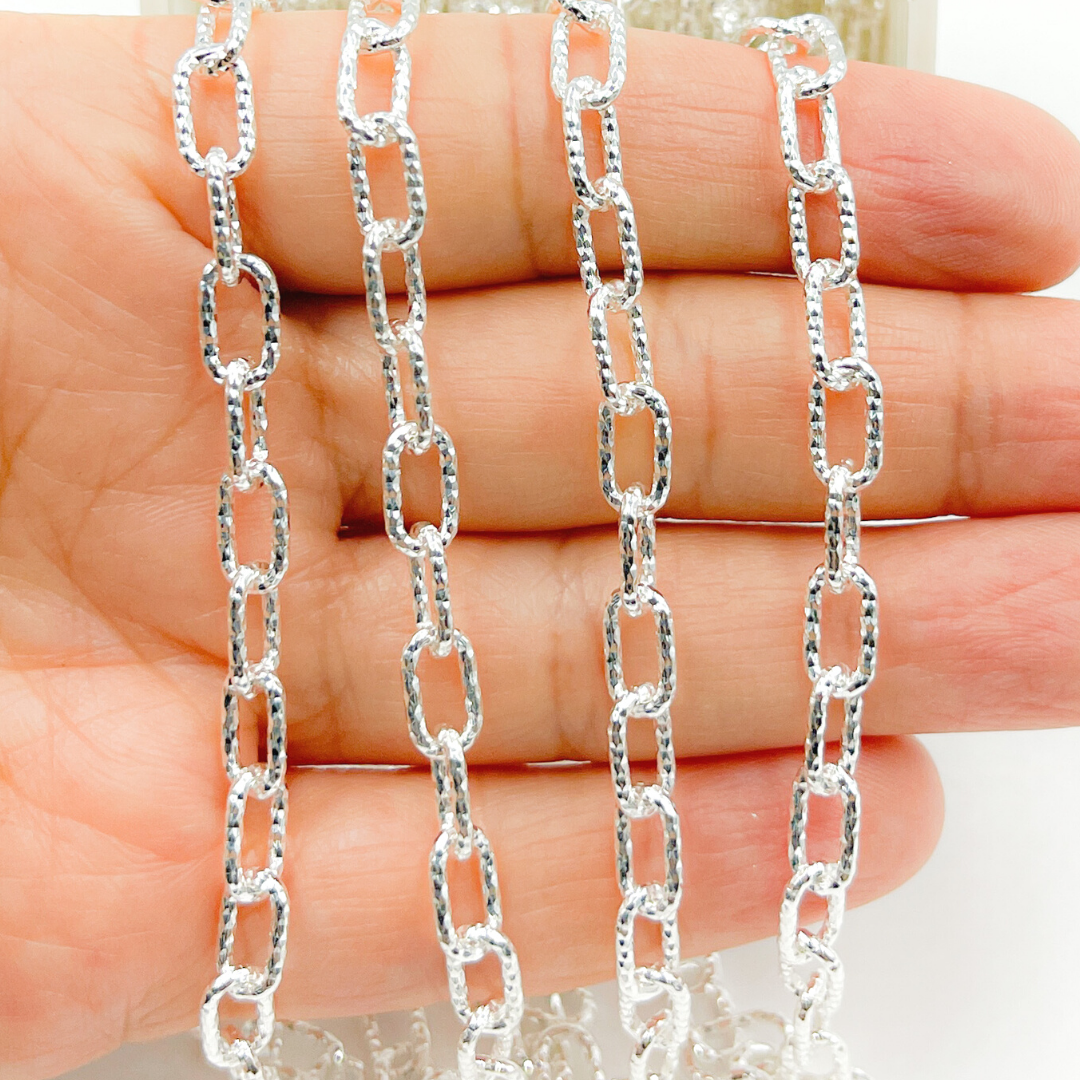 925 Sterling Silver Diamond Cut Paperclip Chain. V137SSDC