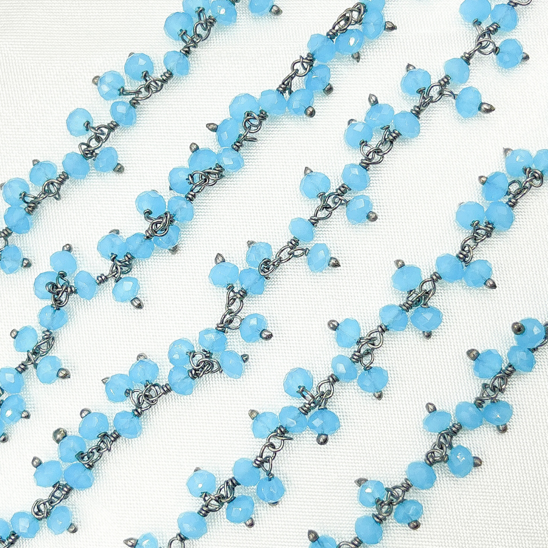Blue Chalcedony Cluster Dangle 3.5mm Oxidized Wire Chain
