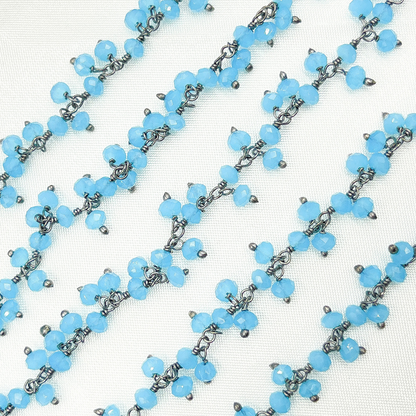 Blue Chalcedony Cluster Dangle 3.5mm Oxidized Wire Chain
