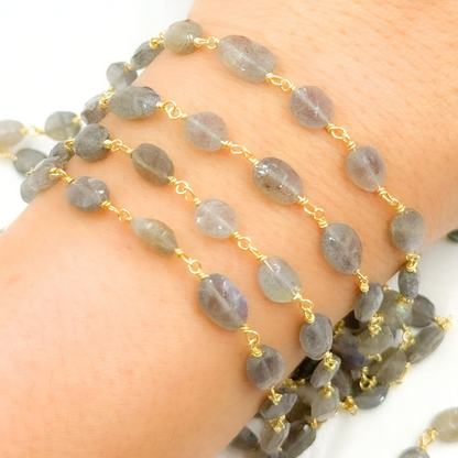Labradorite Oval Shape Gold Plated Wire Chain