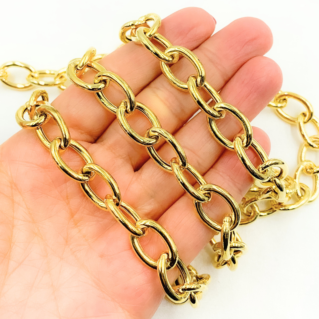 Gold Plated 925 Sterling Silver Smooth Oval Link Chain. Y89GP