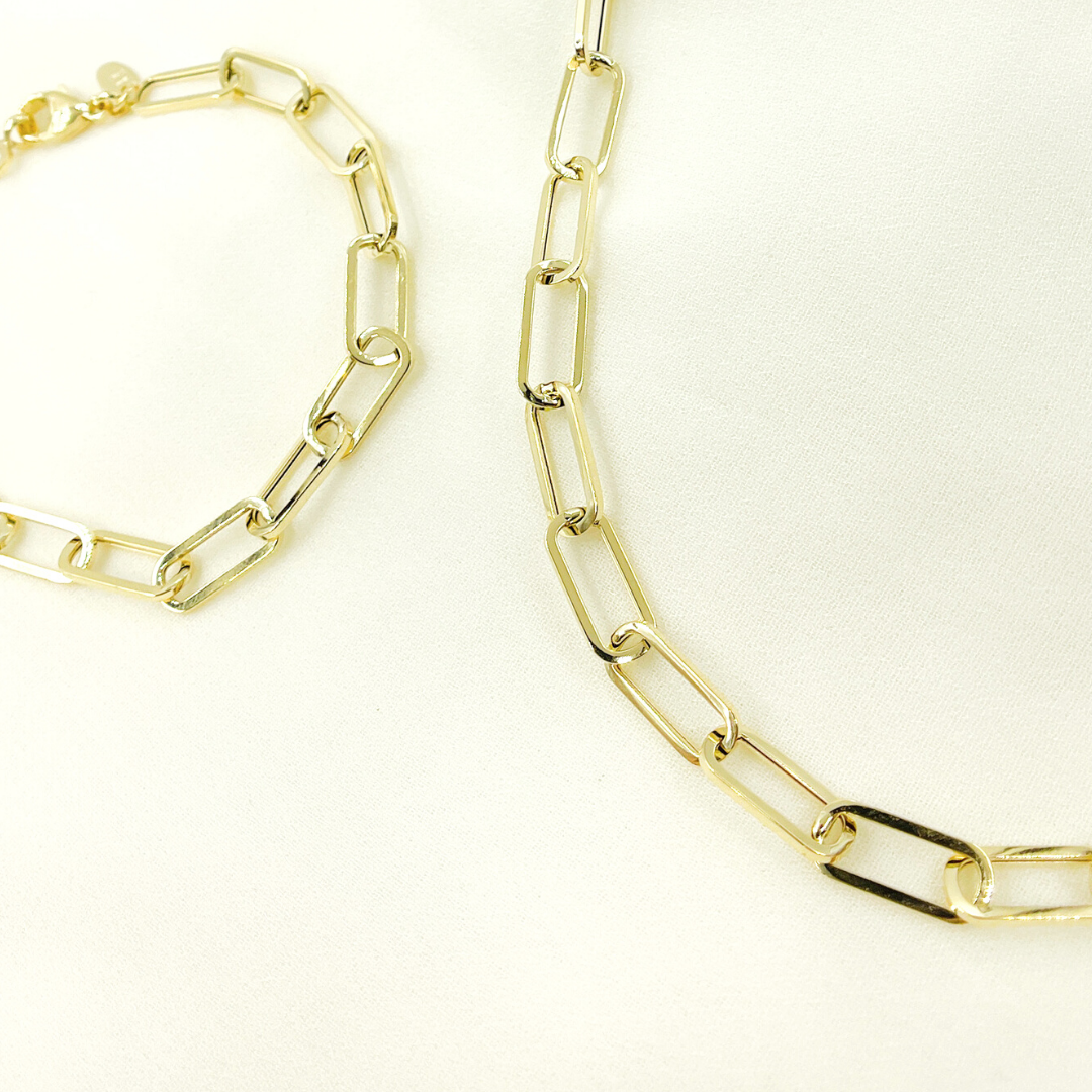 14K Solid Gold Flat Paperclip Necklace.  14K37