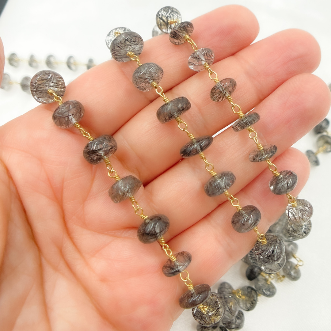 Black Rutile Round Shape Smooth Wire Chain.