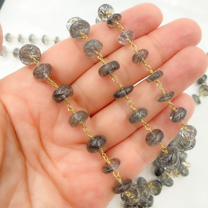 Black Rutile Round Shape Smooth Wire Chain.