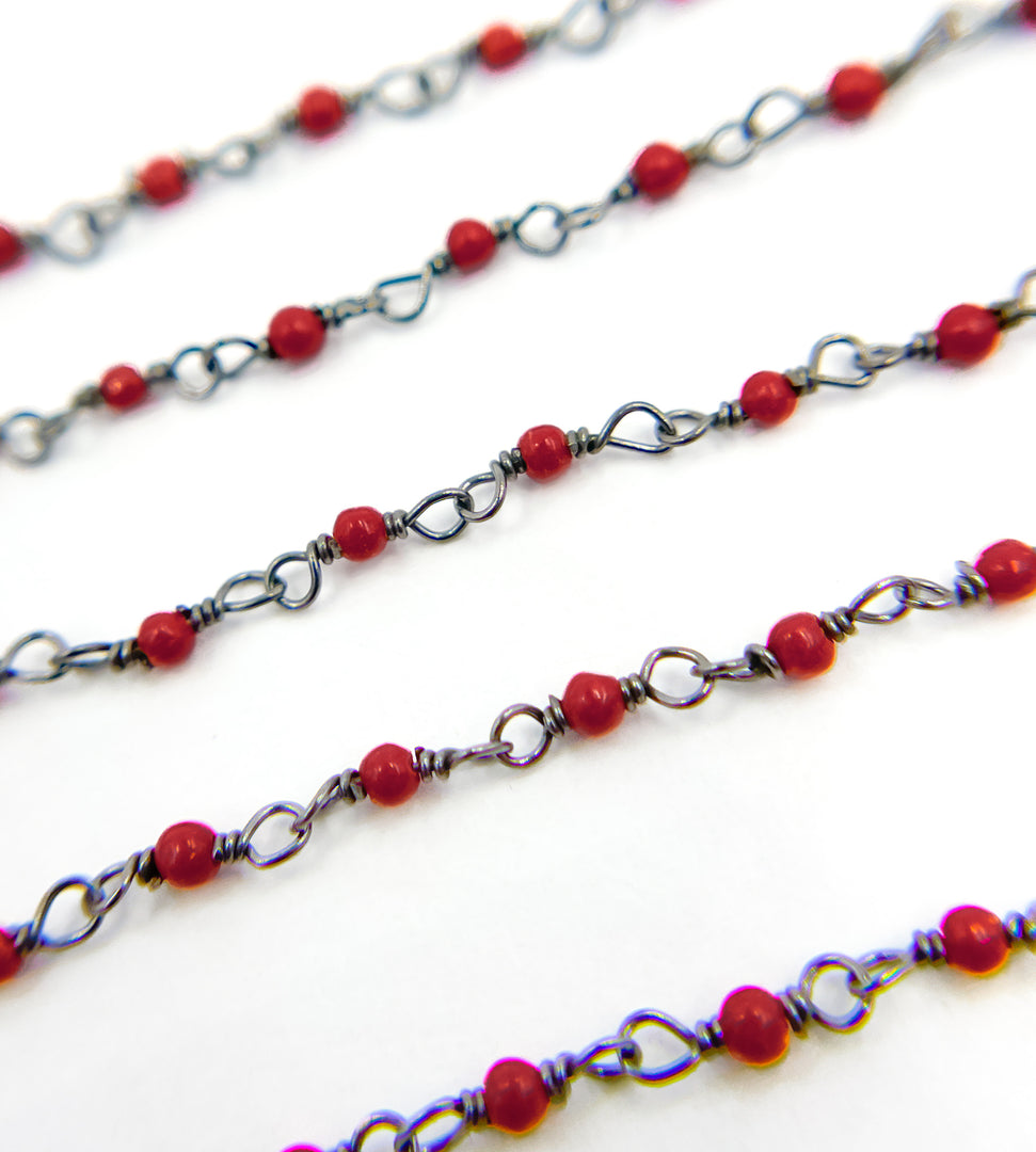 Red Coral Wire Wrap Chain. COR6