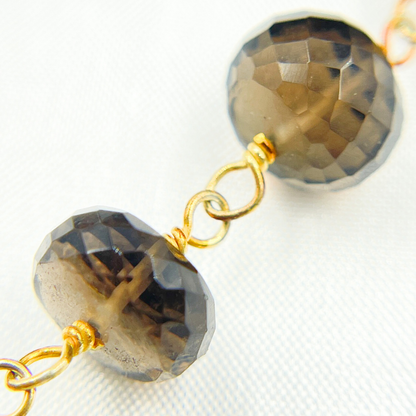 Smoky Quartz Gold Plated 925 Sterling Silver Wire Chain