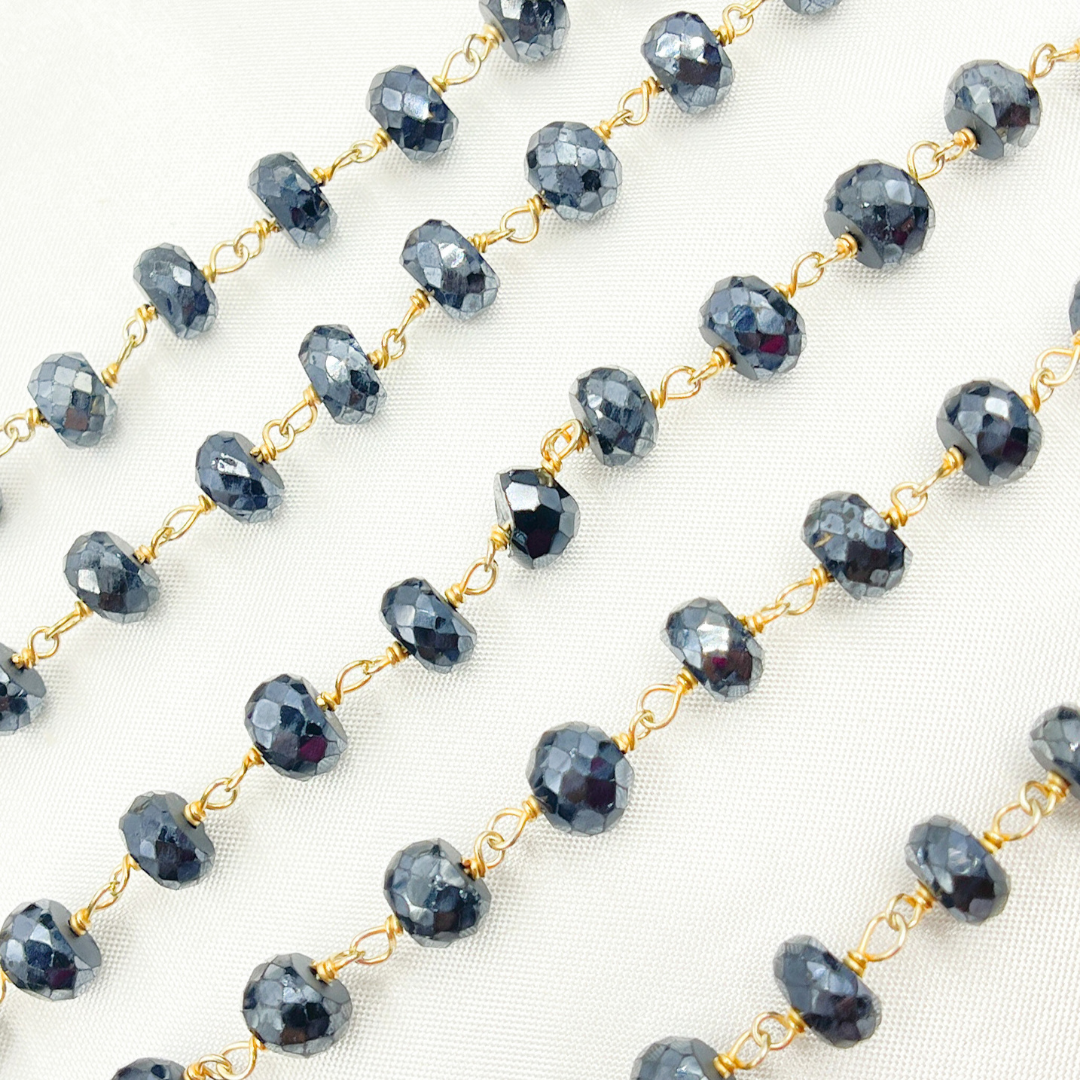 Coated Black Spinel Gold Plated Wire Chain.