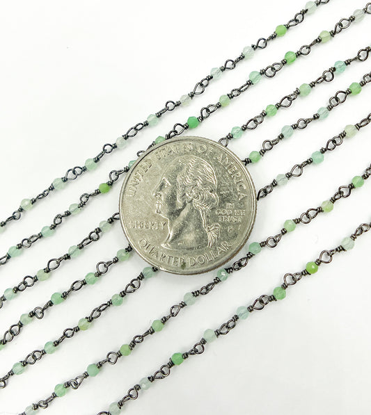 Chrysoprase Gemstone Faceted Wire Wrapped Chains. CHR8