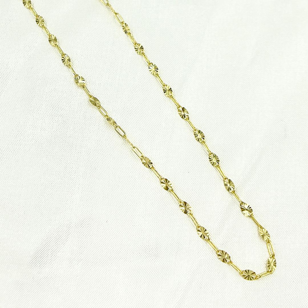 040FV55. 14K Solid Yellow Gold Oval Flat Link Diamond Cut Marina Link Chain