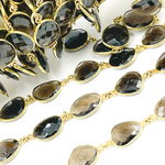 Load image into Gallery viewer, Smoky Quartz Shape Bezel Gold Plated Wire Chain. SMQ6
