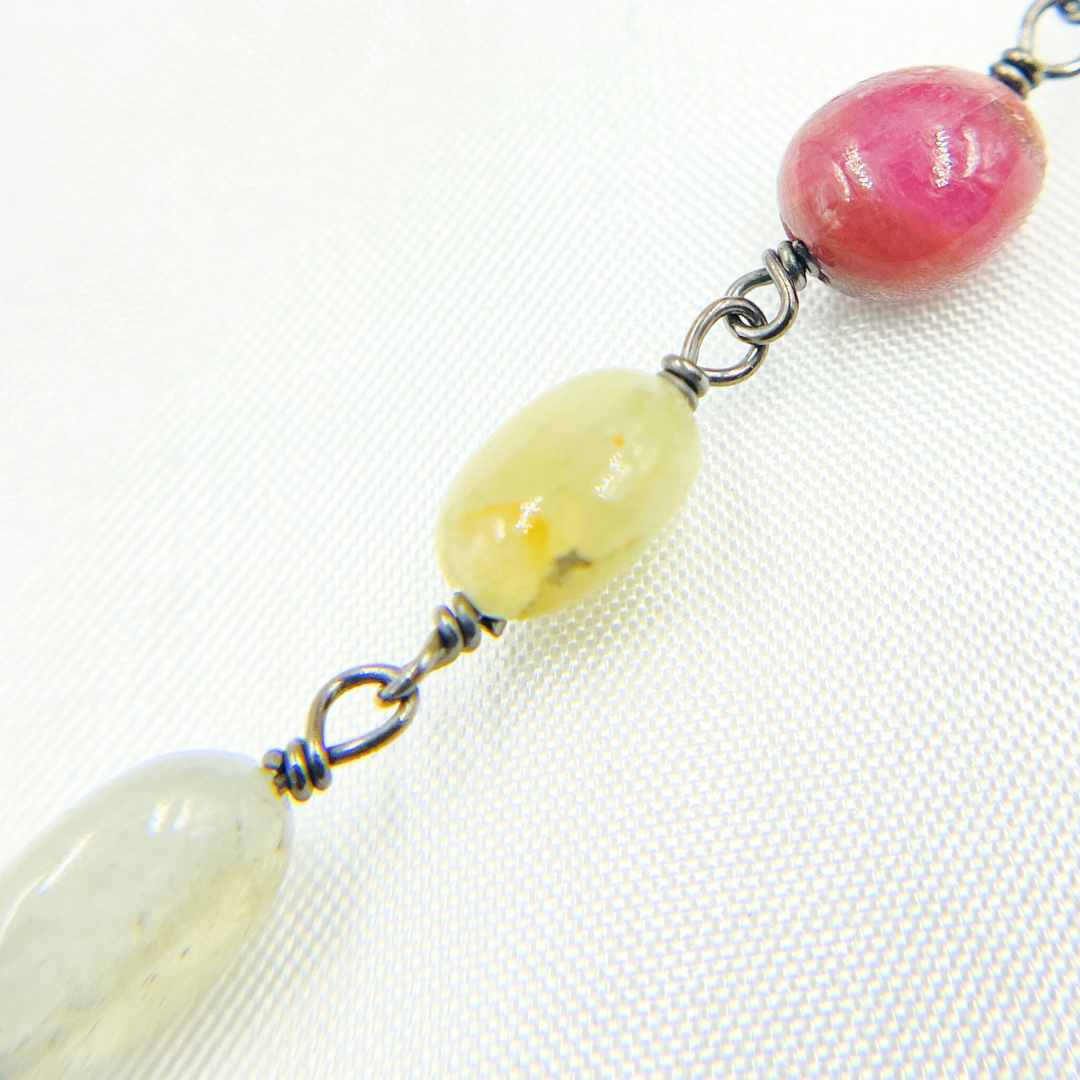 Multi Sapphire Oval Shape Oxidized Wire Chain.