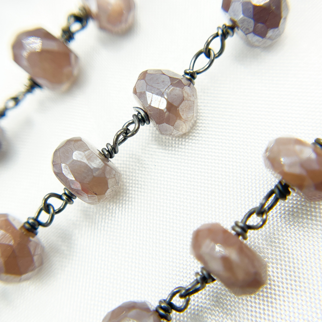 Coated Rondel Moonstone Oxidized Wire Chain.