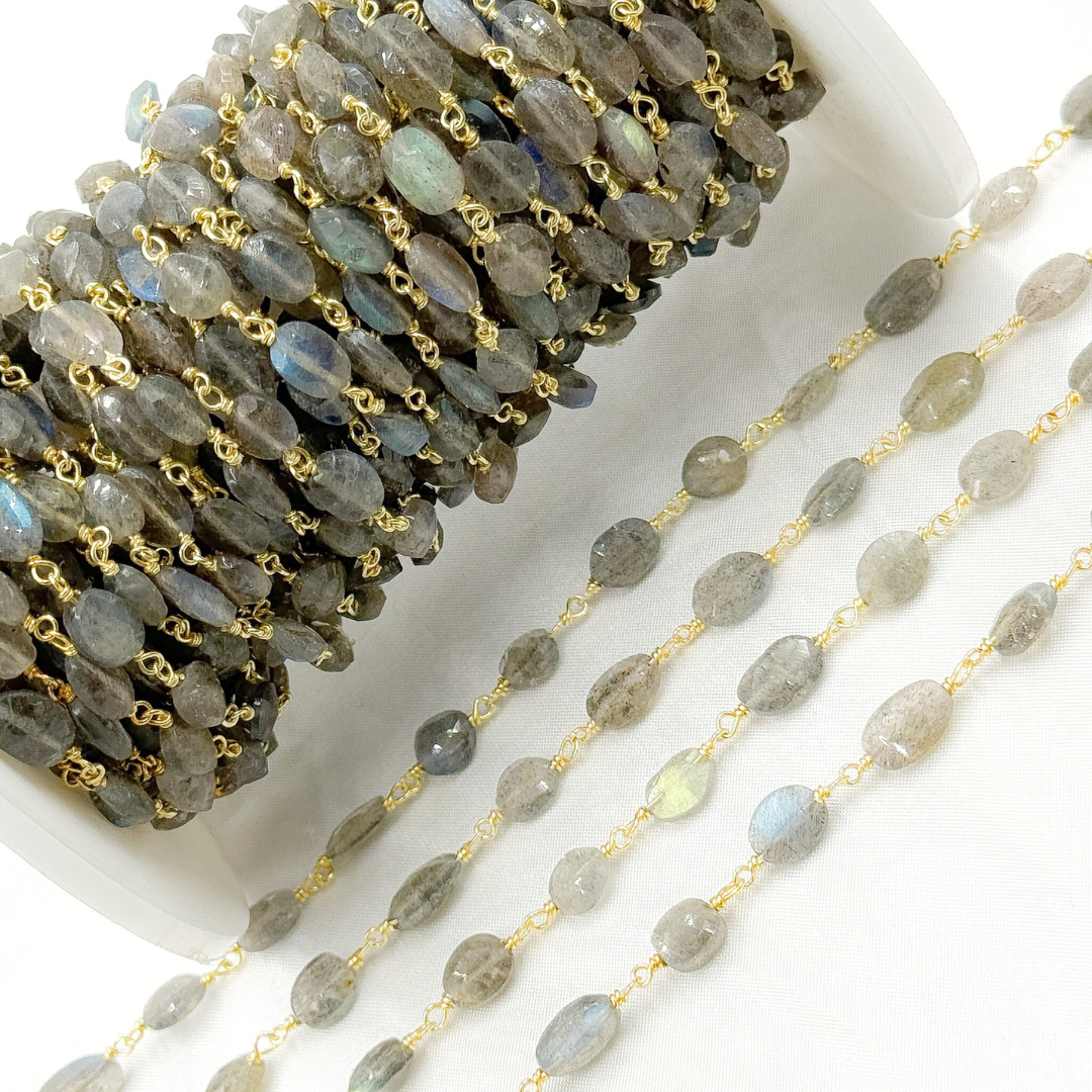 Labradorite Oval Shape Gold Plated Wire Chain.