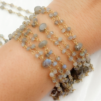 Labradorite Double Gold Plated Connected Wire Chain
