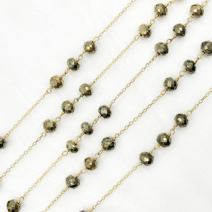 Pyrite Rondel Shape Gold Plated Wire Chain.