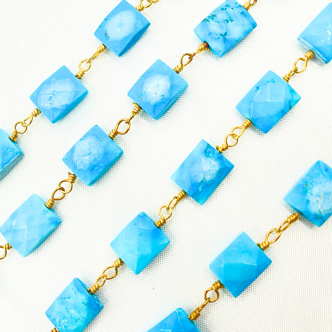 Turquoise Rectangle Shape Gold Plated Wire Chain