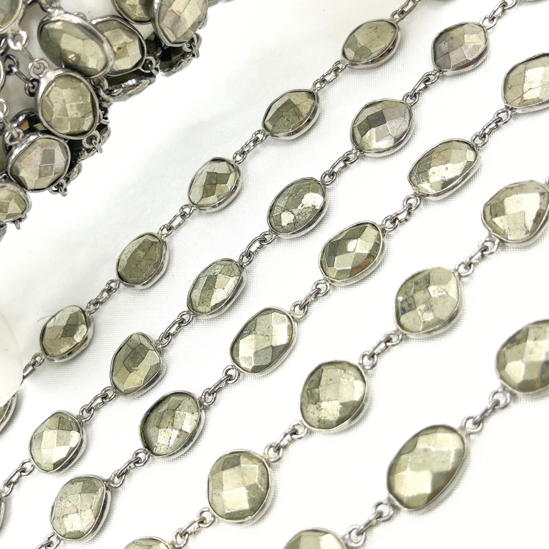 Pyrite Organic Shape Bezel Oxidized Wire Chain