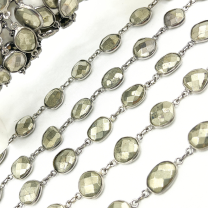 Pyrite Organic Shape Bezel Oxidized Wire Chain