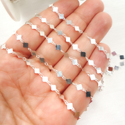 925 Sterling Silver Diamond Dangle Square Link Chain.