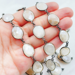 Load image into Gallery viewer, Coated White Moonstone Shape Bezel Oxidized Wire Chain. CMS97
